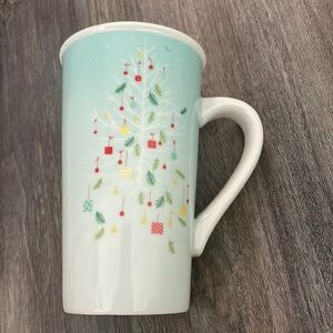 Starbucks Coffee Mug 2019, Tall 16 Oz. Christmas Tree on Light Blue Background.